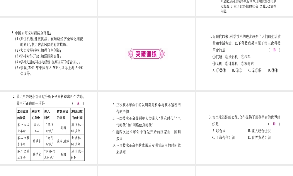 （桂林专用）中考历史总复习 第二篇 知能综合提升 专题五 第三次科技革命与经济全球化课件 岳麓版-岳麓版初中九年级全册历史课件