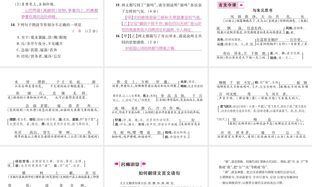 （毕节专版）八年级语文上册 第三单元 11与朱元思书（古文今译）习题课件 新人教版-新人教版初中八年级上册语文课件