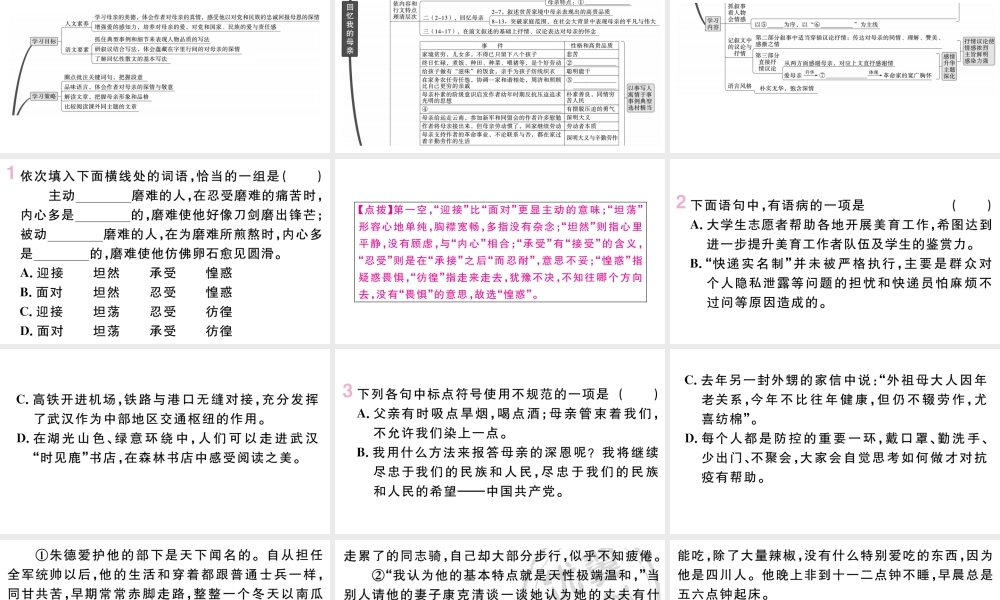 （武汉专版）八年级语文上册 第二单元 7 回忆我的母亲课件 新人教版-新人教版初中八年级上册语文课件