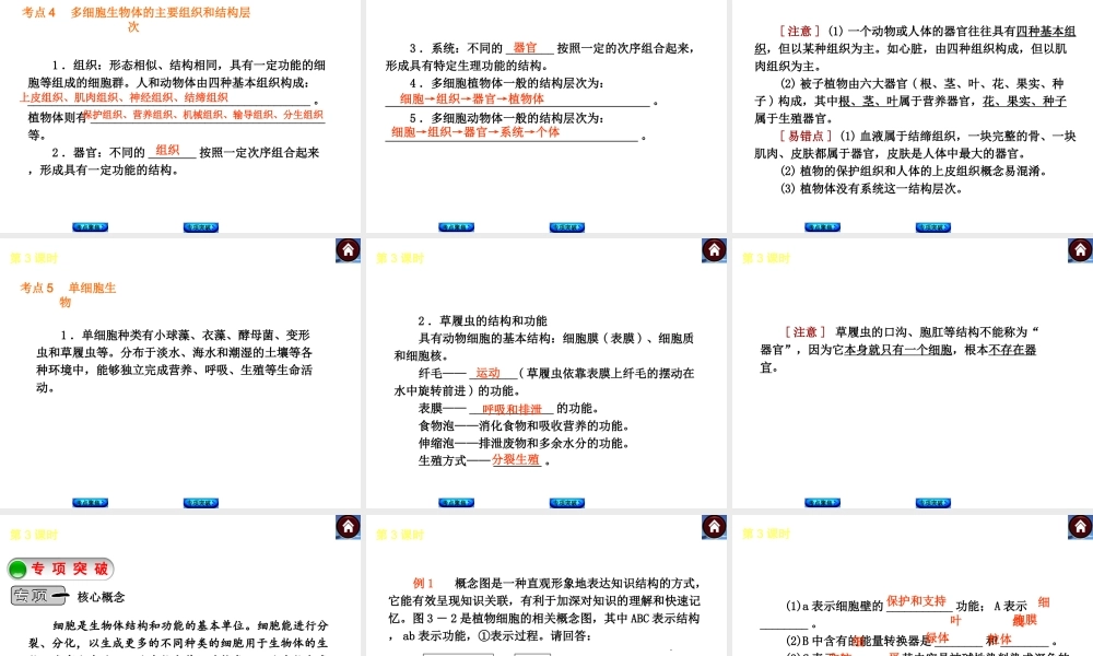 （新课标）2014中考生物复习方案 第2单元 生物体的结构层次（考点聚焦+归类探究+回归教材）课件 苏教版