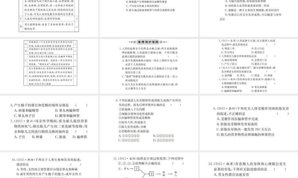 （广西玉林地区）中考生物 知识系统复习 第四单元 第一章 人的由来课件-人教版初中九年级全册生物课件