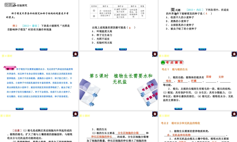 （新课标）2014中考生物复习方案 第3单元 生物圈中的绿色植物（考点聚焦+归类探究+回归教材）课件 苏教版