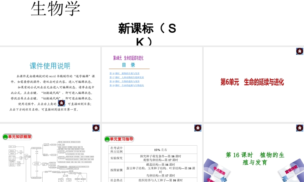 （新课标）2014中考生物复习方案 第6单元 生命的延续与进化（考点聚焦+重难突破+考题预测）课件 苏科版