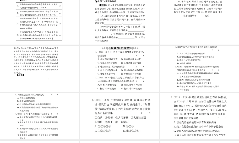 （广西玉林地区）中考生物 专题综合突破 专题九 健康地生活课件-人教版初中九年级全册生物课件