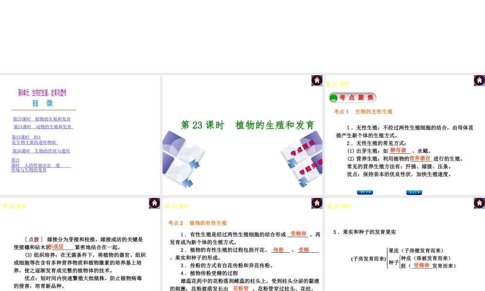 （新课标）2014中考生物复习方案 第8单元  生物的生殖、发育与遗传（考点聚焦+归类探究+回归教材）课件 苏教版