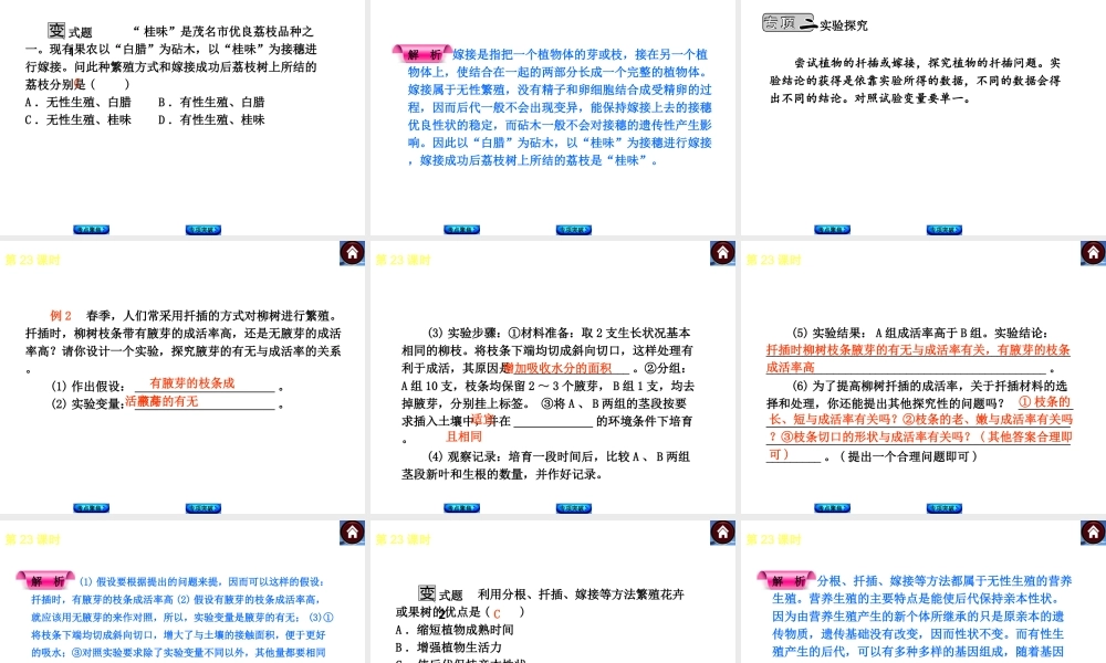 （新课标）2014中考生物复习方案 第8单元  生物的生殖、发育与遗传（考点聚焦+归类探究+回归教材）课件 苏教版