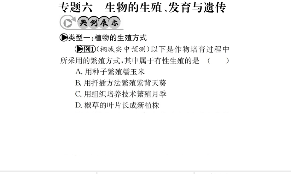 （广西玉林地区）中考生物 专题综合突破 专题六 生物的生殖、发育与遗传课件-人教版初中九年级全册生物课件