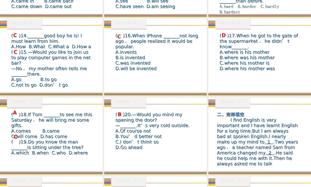 （新课标）广东省中考英语总复习 周末作业（八）课件 人教新目标版-人教新目标版初中九年级全册英语课件