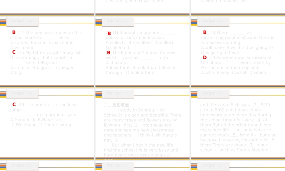 （新课标）广东省中考英语总复习 周末作业（七）课件 人教新目标版-人教新目标版初中九年级全册英语课件