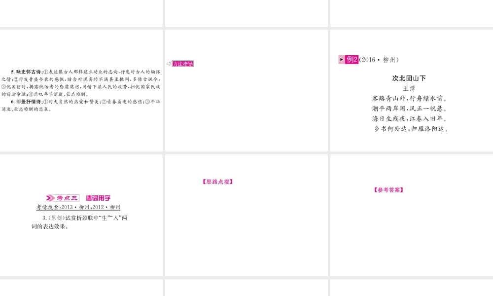 （柳州专版）中考语文 第6讲 古诗词曲鉴赏复习课件-人教版初中九年级全册语文课件