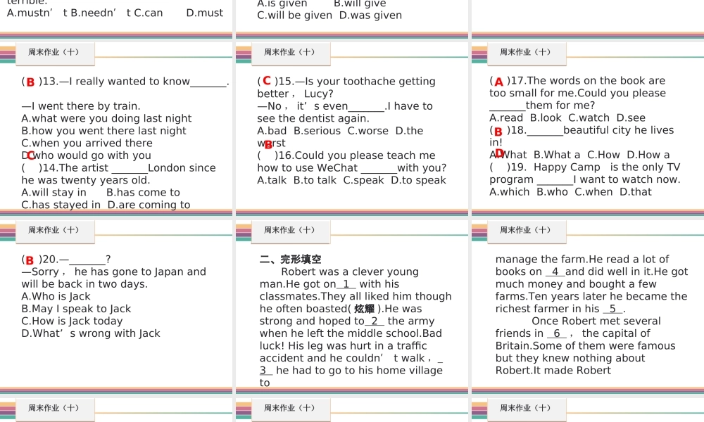 （新课标）广东省中考英语总复习 周末作业（十）课件 人教新目标版-人教新目标版初中九年级全册英语课件