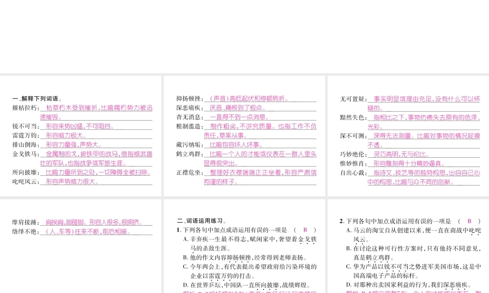 （毕节专版）八年级语文上册 专题2 词语的理解与运用习题课件 新人教版-新人教版初中八年级上册语文课件