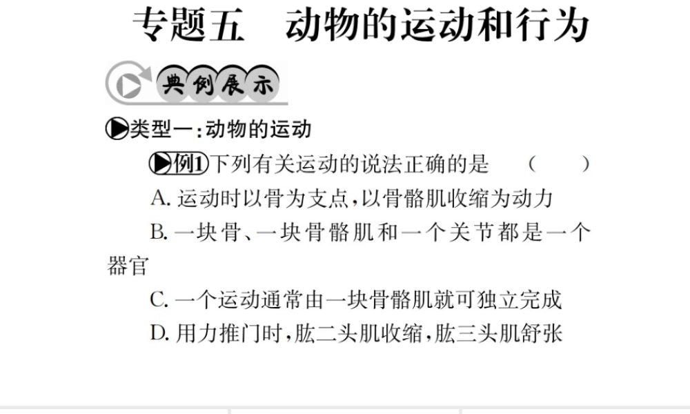 （广西玉林地区）中考生物 专题综合突破 专题五 动物的运动和行为课件-人教版初中九年级全册生物课件