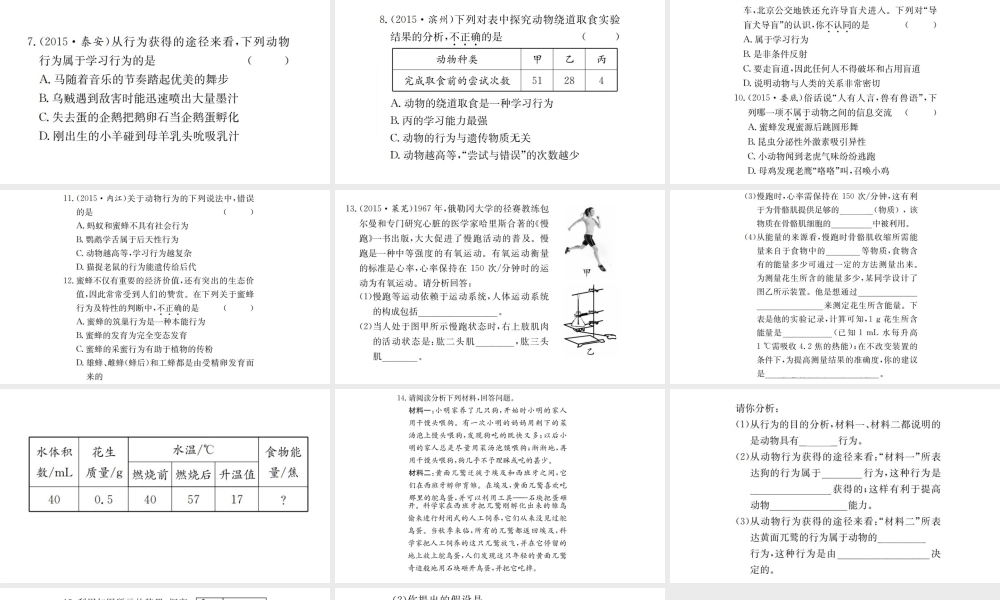 （广西玉林地区）中考生物 专题综合突破 专题五 动物的运动和行为课件-人教版初中九年级全册生物课件