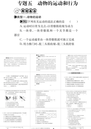 （广西玉林地区）中考生物 专题综合突破 专题五 动物的运动和行为课件-人教级全册生物课件