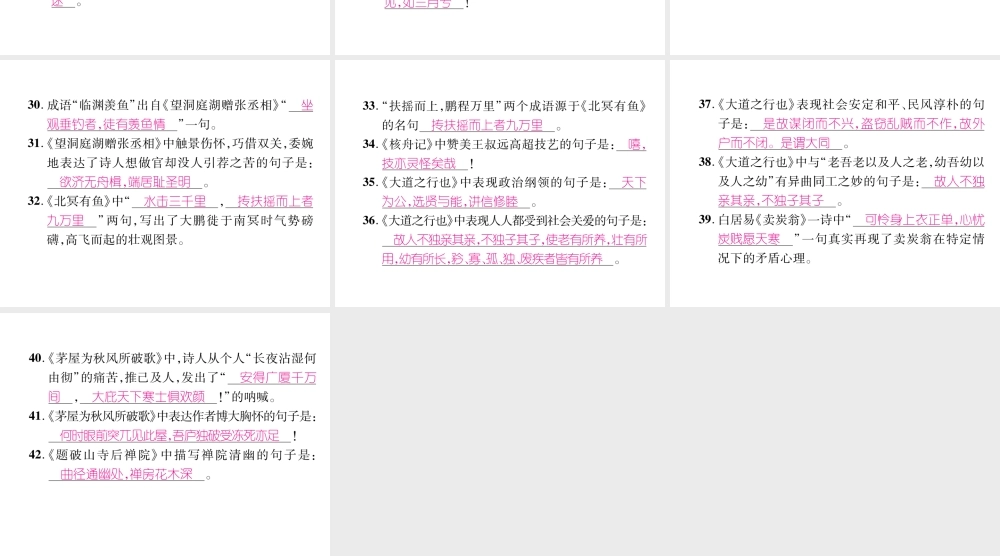 （毕节专版）八年级语文下册 专题6 古诗词默写课件 新人教版-新人教版初中八年级下册语文课件