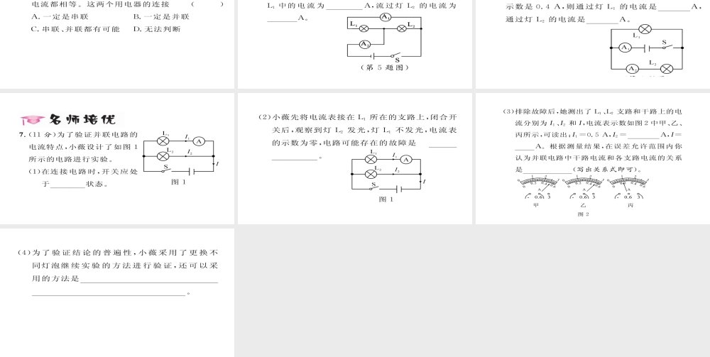 （毕节专版）九年级物理全册 第15章 第5节 串、并联电路中电流的规律（第2课时）作业课件 （新版）新人教版-（新版）新人教版初中九年级全册物理课件