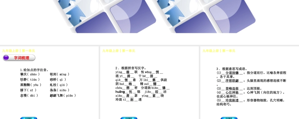 （柳州专版）中考语文 教材梳理 九上 第一单元复习课件-人教版初中九年级全册语文课件