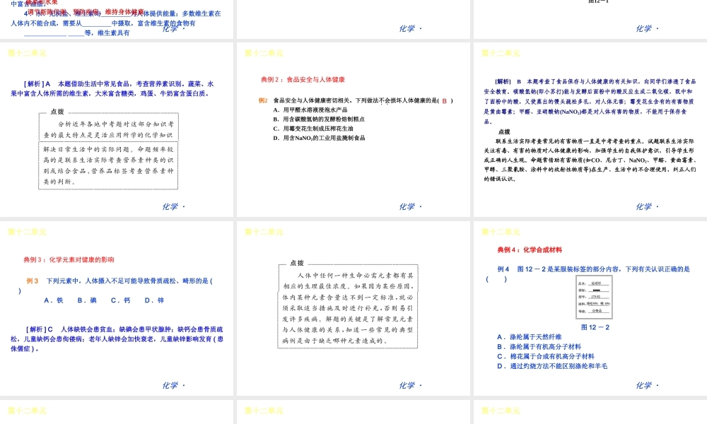 （新课标）九年级化学下册 第十二单元 化学下册与生活同步课件 （新版）新人教版