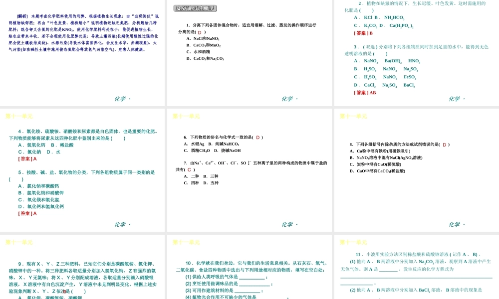 （新课标）九年级化学下册 第十一单元 盐化肥同步课件 （新版）新人教版