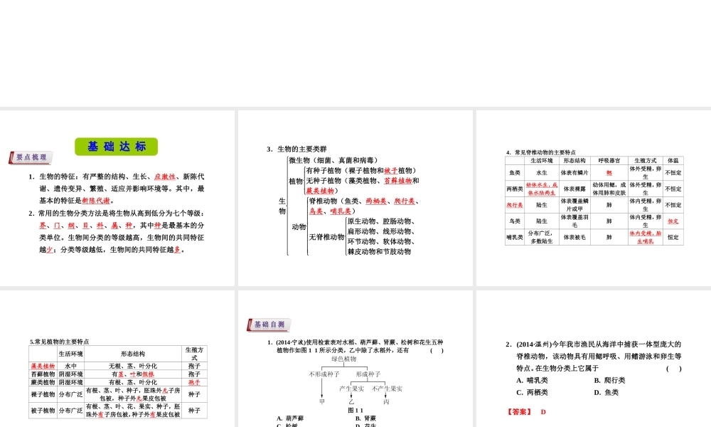 （新课标）浙江省中考科学基础复习 第1课 各种各样的生物课件-人教版初中九年级全册自然科学课件