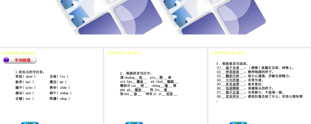 （柳州专版）中考语文 教材梳理 九下 第三单元复习课件-人教版初中九年级全册语文课件