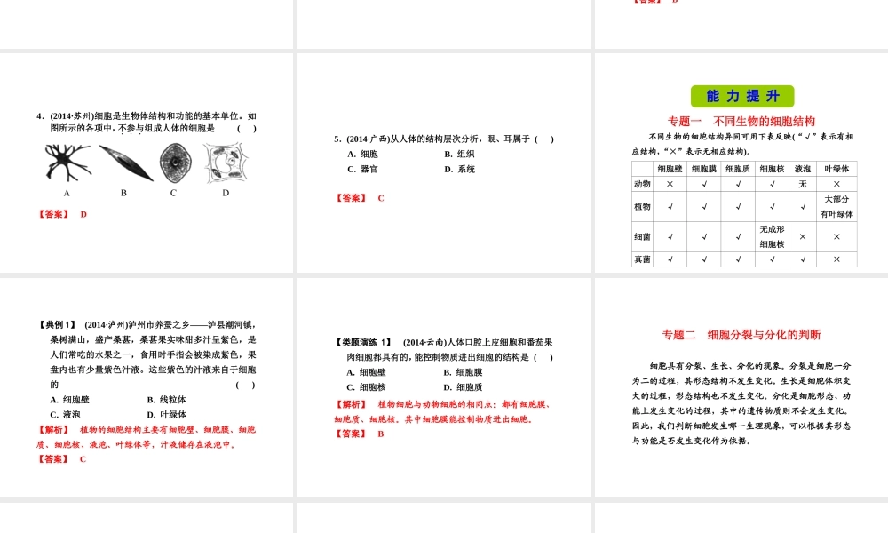 （新课标）浙江省中考科学基础复习 第2课 细胞课件-人教版初中九年级全册自然科学课件