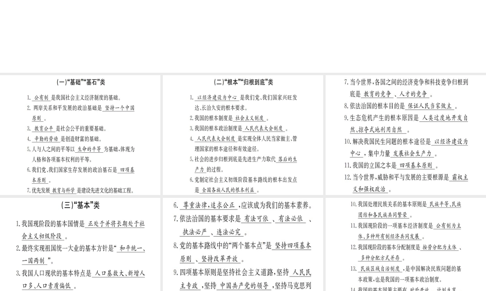 （广西玉林地区）中考政治 核心观点 归类识记复习课件-人教版初中九年级全册政治课件