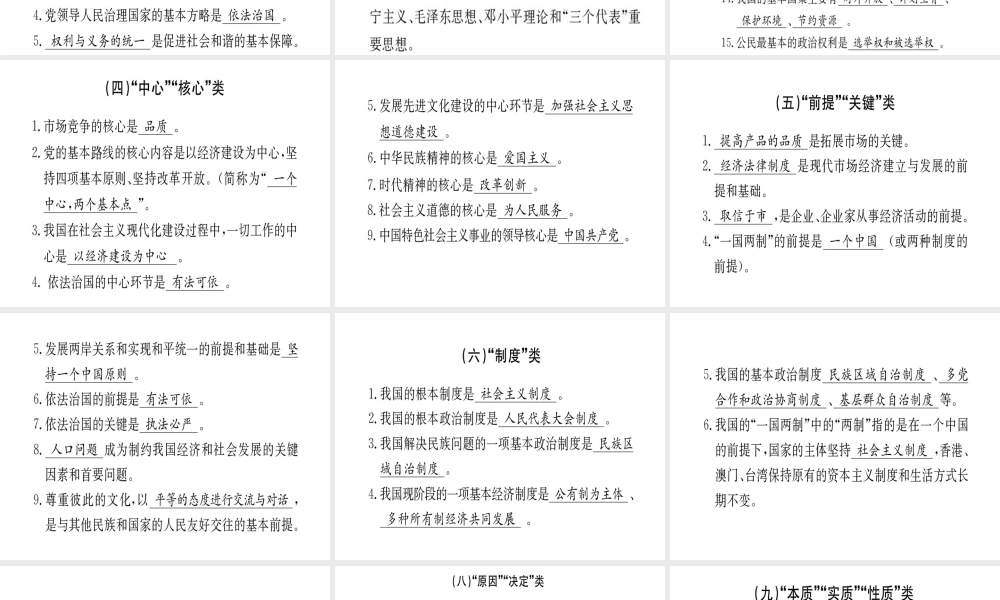（广西玉林地区）中考政治 核心观点 归类识记复习课件-人教版初中九年级全册政治课件