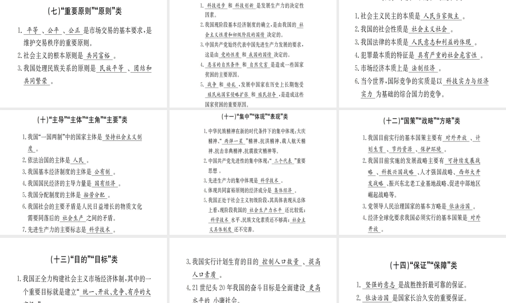 （广西玉林地区）中考政治 核心观点 归类识记复习课件-人教版初中九年级全册政治课件