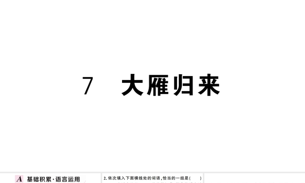 （武汉专版）春八年级语文下册 第二单元 7大雁归来习题课件 新人教版-新人教版初中八年级下册语文课件