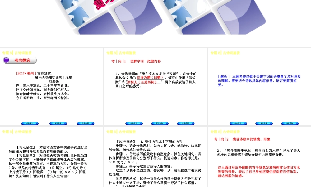 （柳州专版）中考语文 专题8 古诗词鉴赏复习课件-人教版初中九年级全册语文课件