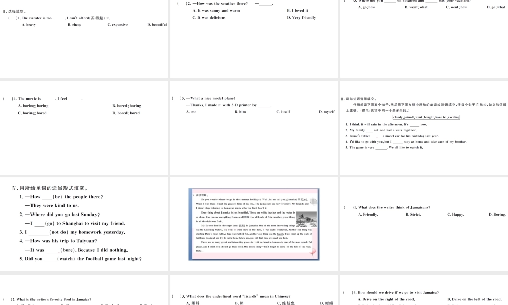 （武汉专版）秋八年级英语上册 Unit 1 Where did you go on vacation第三课时习题课件（新版）人教新目标版-（新版）人教新目标版初中八年级上册英语课件