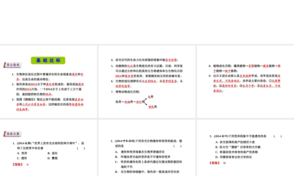 （新课标）浙江省中考科学基础复习 第11课 遗传与进化课件-人教版初中九年级全册自然科学课件