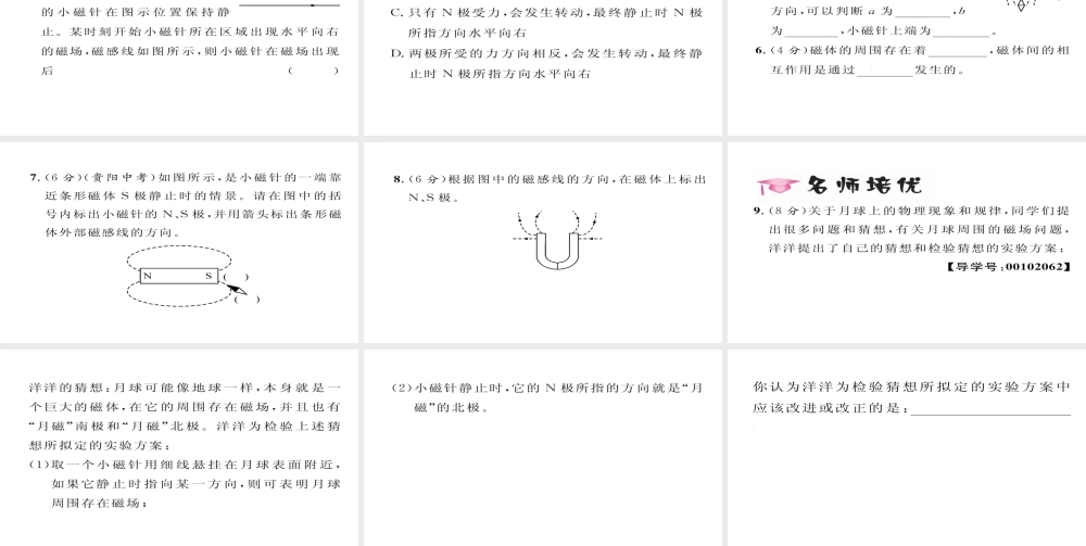 （毕节专版）九年级物理全册 第20章 第1节 磁现象 磁场（第2课时 磁场）作业课件 （新版）新人教版-（新版）新人教版初中九年级全册物理课件