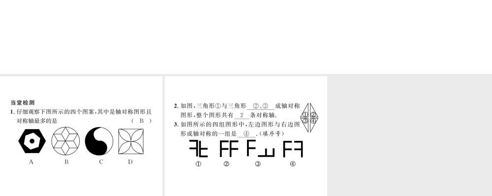 （毕节专版）七年级数学下册 第5章 生活中的轴对称 课题一 轴对称现象当堂检测课件 （新版）北师大版-（新版）北师大版初中七年级下册数学课件