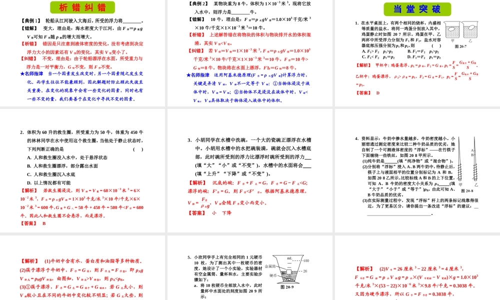 （新课标）浙江省中考科学基础复习 第20课 浮力课件-人教版初中九年级全册自然科学课件