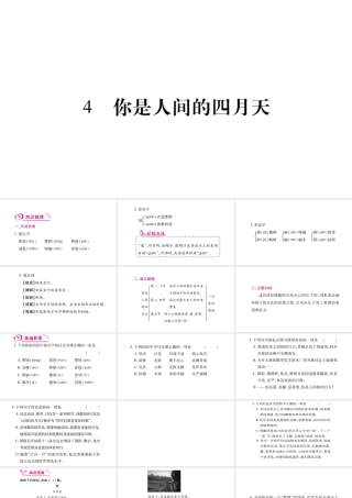 （毕节专版）九年级语文上册 第1单元 4 你是人间的四月天习题课件 新人教版-新人教版初中九年级上册语文课件