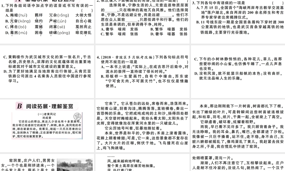 （武汉专版）春八年级语文下册 第一单元 3安塞腰鼓习题课件 新人教版-新人教版初中八年级下册语文课件