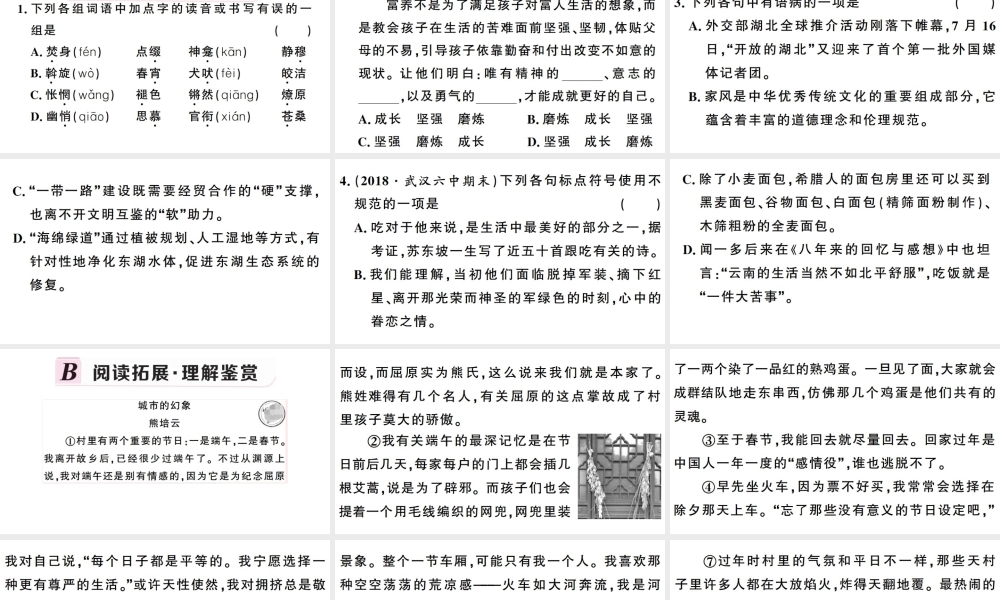 （武汉专版）春八年级语文下册 第一单元 4灯笼习题课件 新人教版-新人教版初中八年级下册语文课件