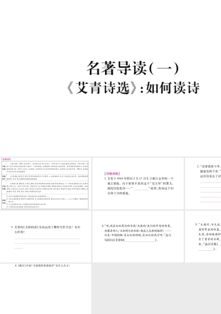 （毕节专版）九年级语文上册 第1单元 名著导读（一）《艾青诗选》如何读诗习题课件 新人教版-新人教版初中九年级上册语文课件