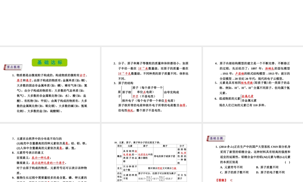 （新课标）浙江省中考科学基础复习 第30课 构成物质的粒子 元素课件-人教版初中九年级全册自然科学课件