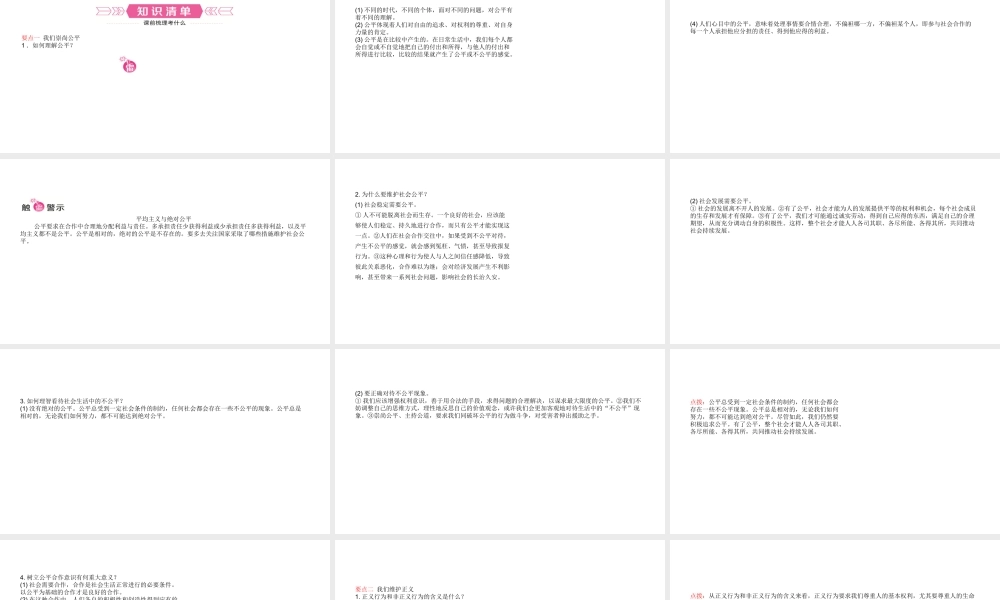 （日照专版）中考政治总复习 基础知识梳理 八下 第四单元 我们崇尚公平和正义课件-人教版初中九年级全册政治课件