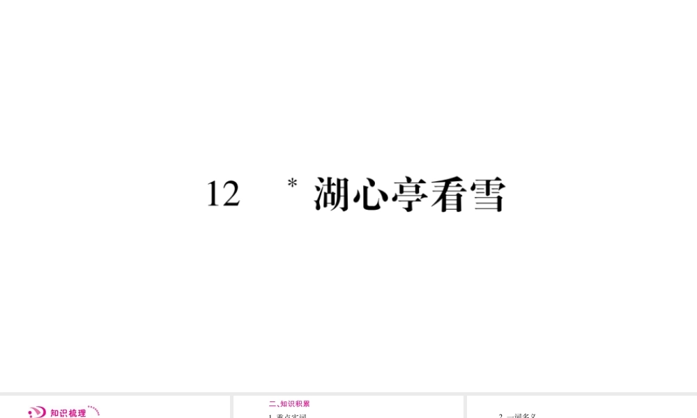 （毕节专版）九年级语文上册 第3单元 12 湖心亭看雪习题课件 新人教版-新人教版初中九年级上册语文课件