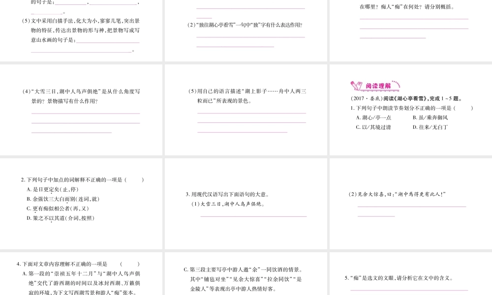 （毕节专版）九年级语文上册 第3单元 12 湖心亭看雪习题课件 新人教版-新人教版初中九年级上册语文课件