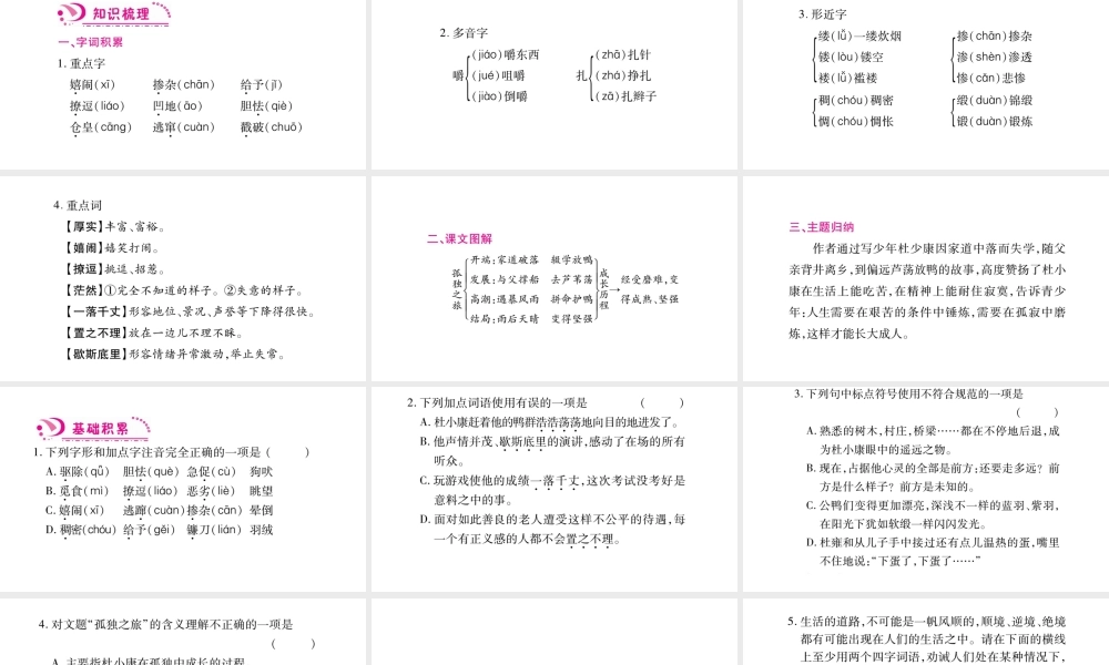 （毕节专版）九年级语文上册 第4单元 16 孤独之旅习题课件 新人教版-新人教版初中九年级上册语文课件