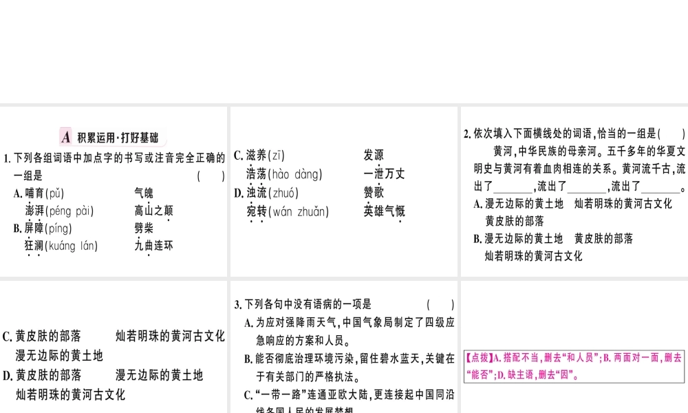 （武汉专版）春七年级语文下册 第二单元 5 黄河颂习题课件 新人教版-新人教版初中七年级下册语文课件