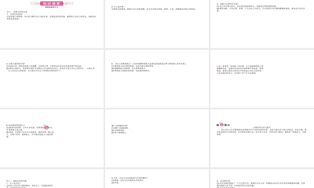 （日照专版）中考政治总复习 基础知识梳理 七下 第一单元 做自尊自信的人课件-人教版初中九年级全册政治课件