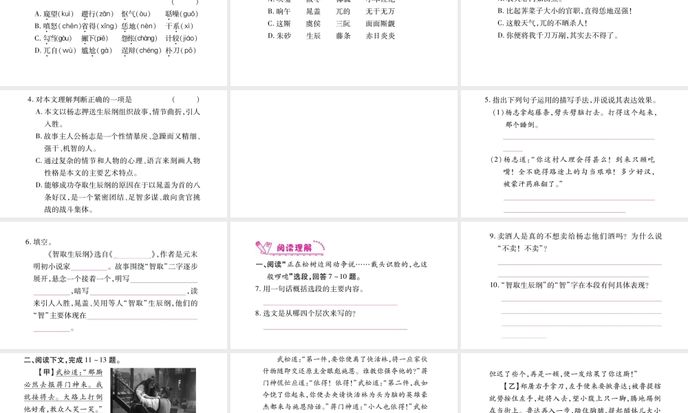 （毕节专版）九年级语文上册 第6单元 21 智取生辰纲习题课件 新人教版-新人教版初中九年级上册语文课件