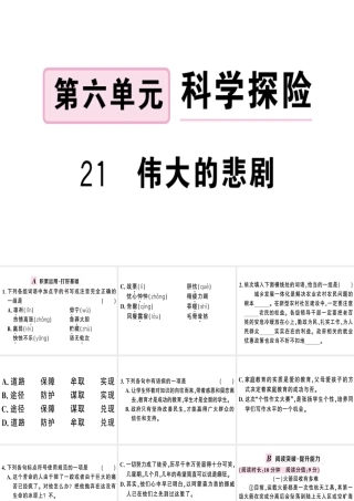 （武汉专版）春七年级语文下册 第六单元 21 伟大的悲剧习题课件 新人教版-新人教版初中七年级下册语文课件